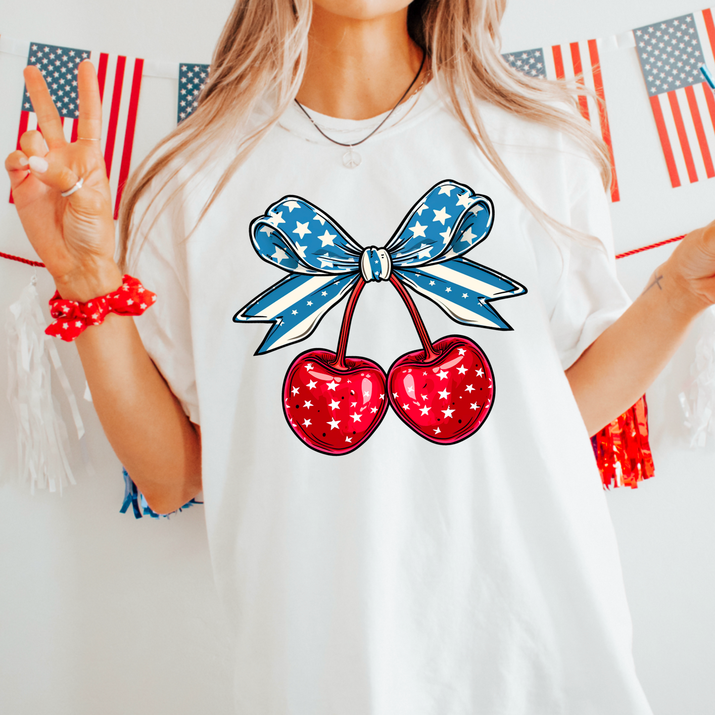 Patriotic Cherries Coquette Comfort Color Graphic Tee