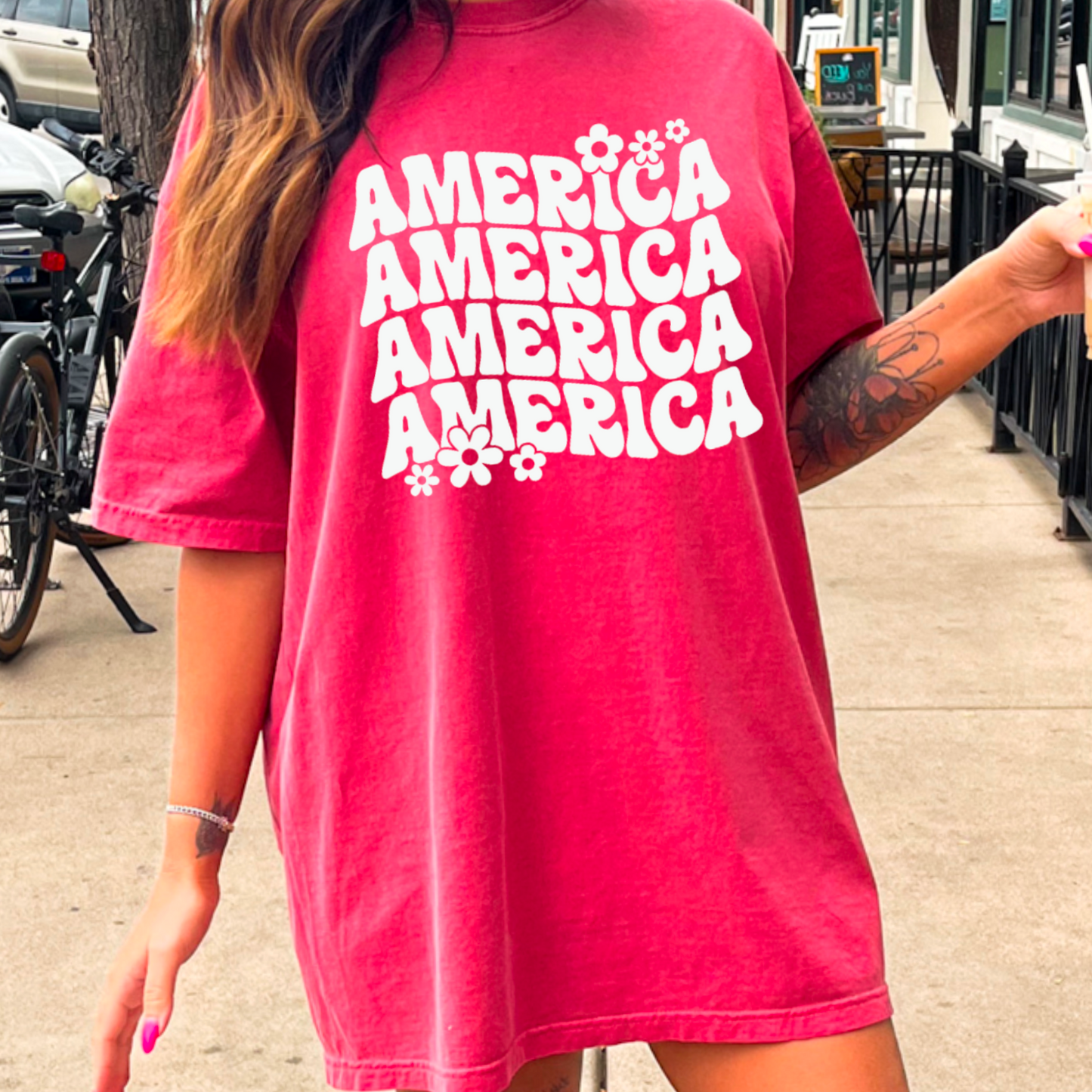 America Floral Comfort Color Graphic Tee