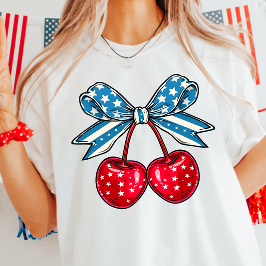 Patriotic Cherries Coquette Comfort Color Graphic Tee