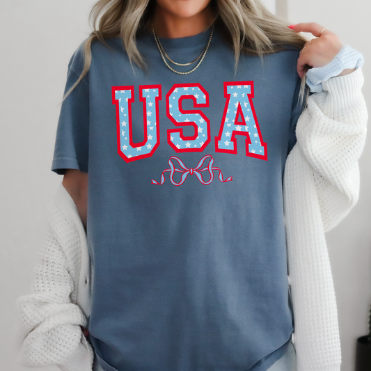 USA Coquette Bow Comfort Color Graphic Tee