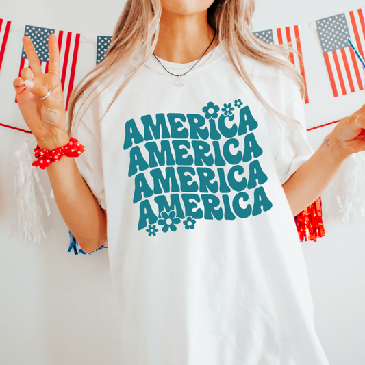 America Floral Comfort Color Graphic Tee