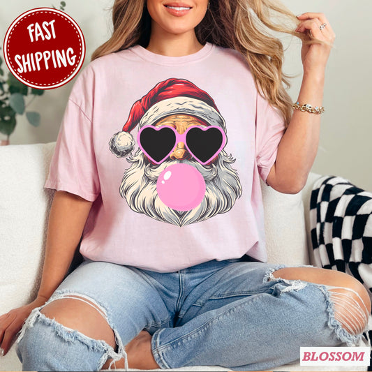 Sunglasses Santa Pink Comfort Color Graphic Tee