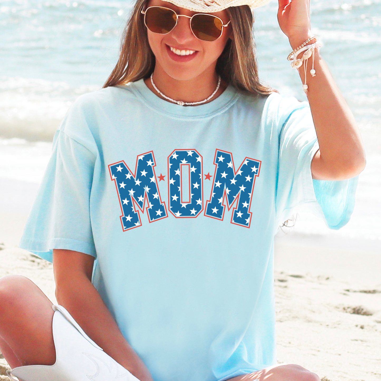 Mom Denim Stars Comfort Color Graphic Tee