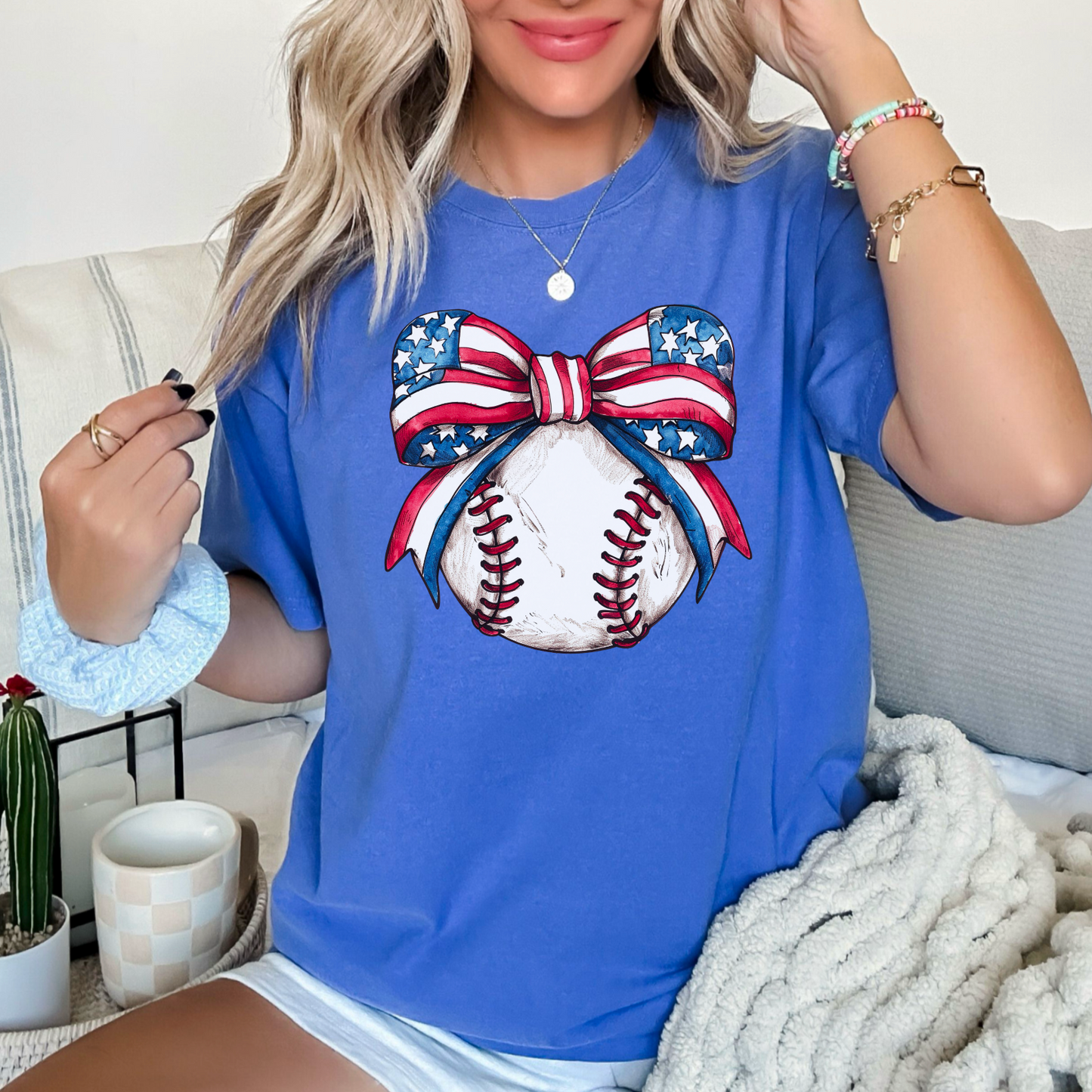 American Baseball Coquette Comfort Color Graphic Tee