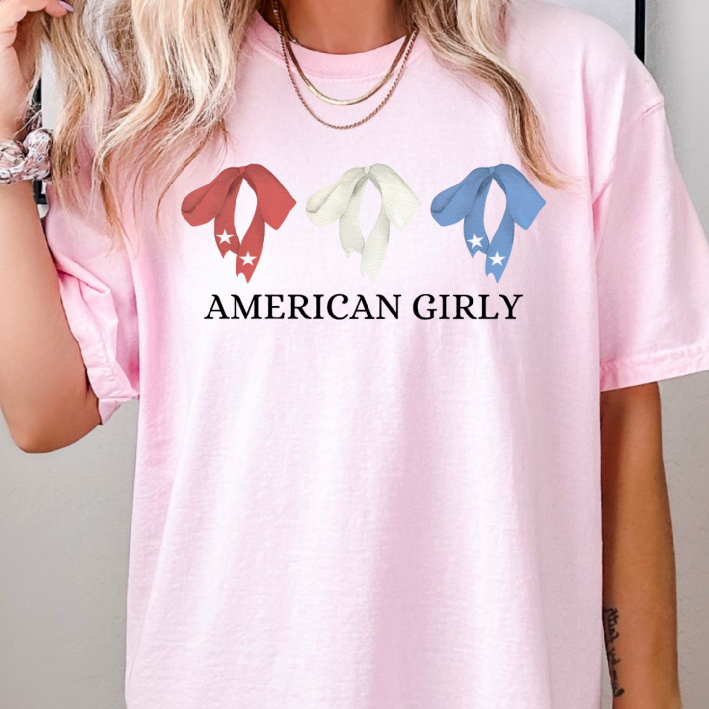 American Girlie Coquette Bow Trio Comfort Color Graphic Tee
