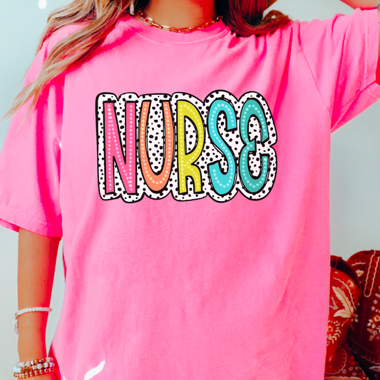 Nurse  Dalmatian Dot Comfort Color Graphic Tee