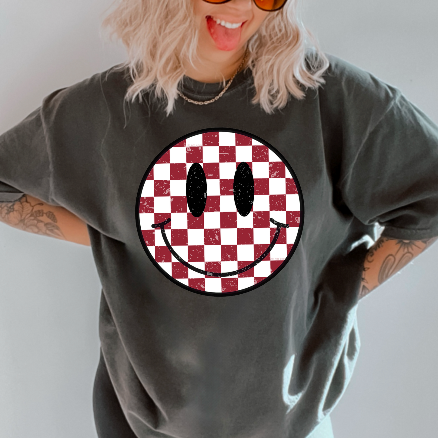 Preppy Checkered Face Comfort Color Graphic Tee