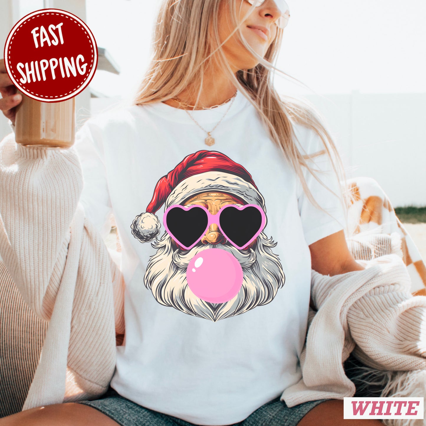 Sunglasses Santa Pink Comfort Color Graphic Tee