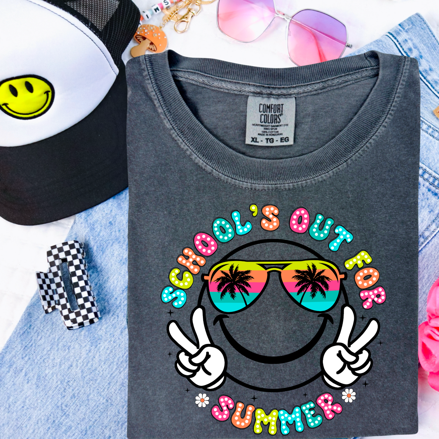 Preppy Face Schools Out For Summer Comfort Color Graphic Tee