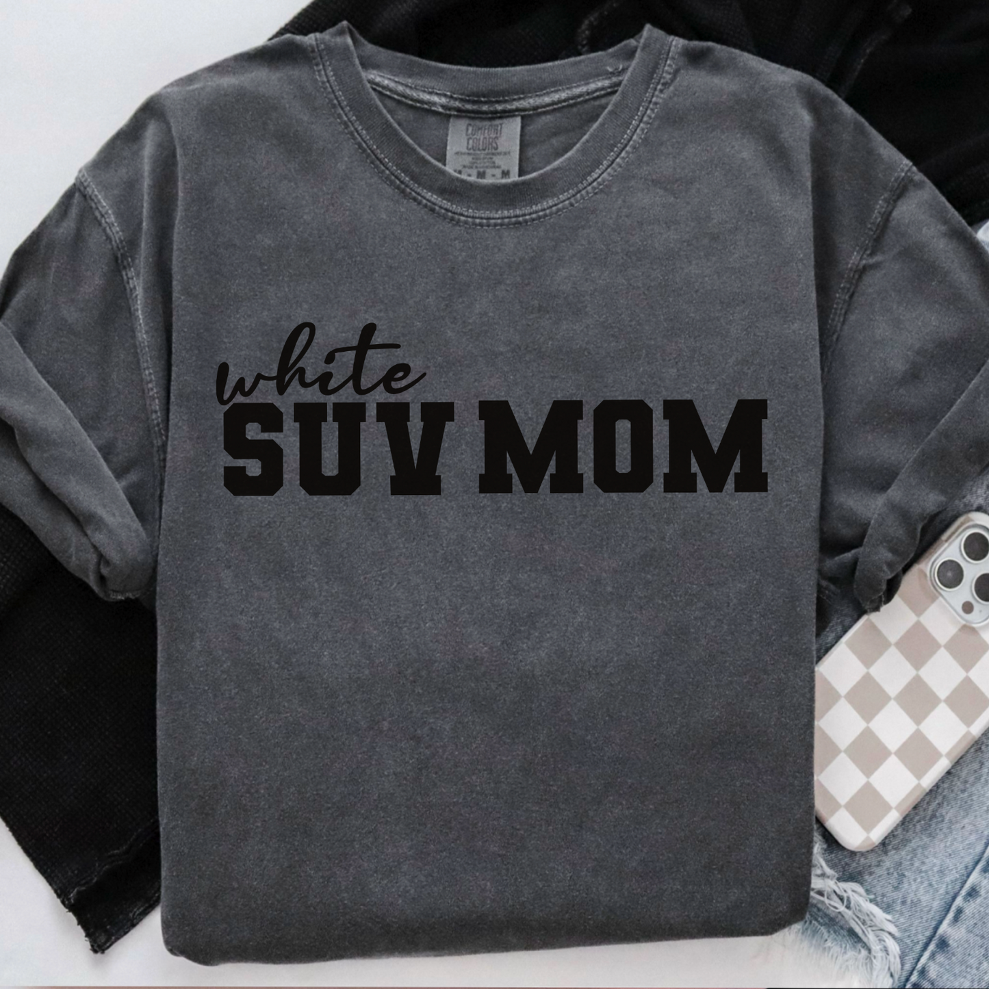 White  SUV Mom Comfort Color Graphic Tee