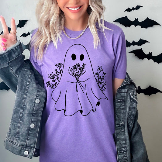 Halloween Comfort Color Graphic Tee Bouquet Ghost