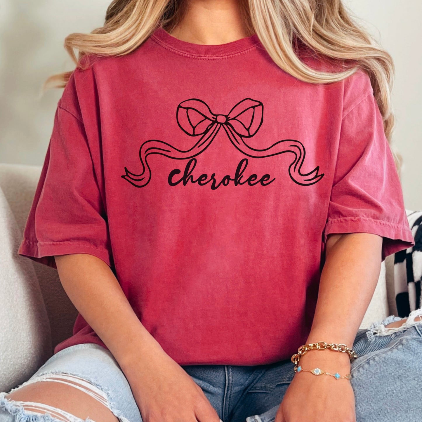 Cherokee Warriors Coquette Bow Comfort Color Graphic Tee