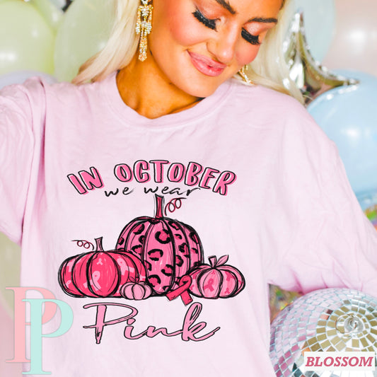 In October We Wear Pink Pumpkins Comfort Color Graphic Tee