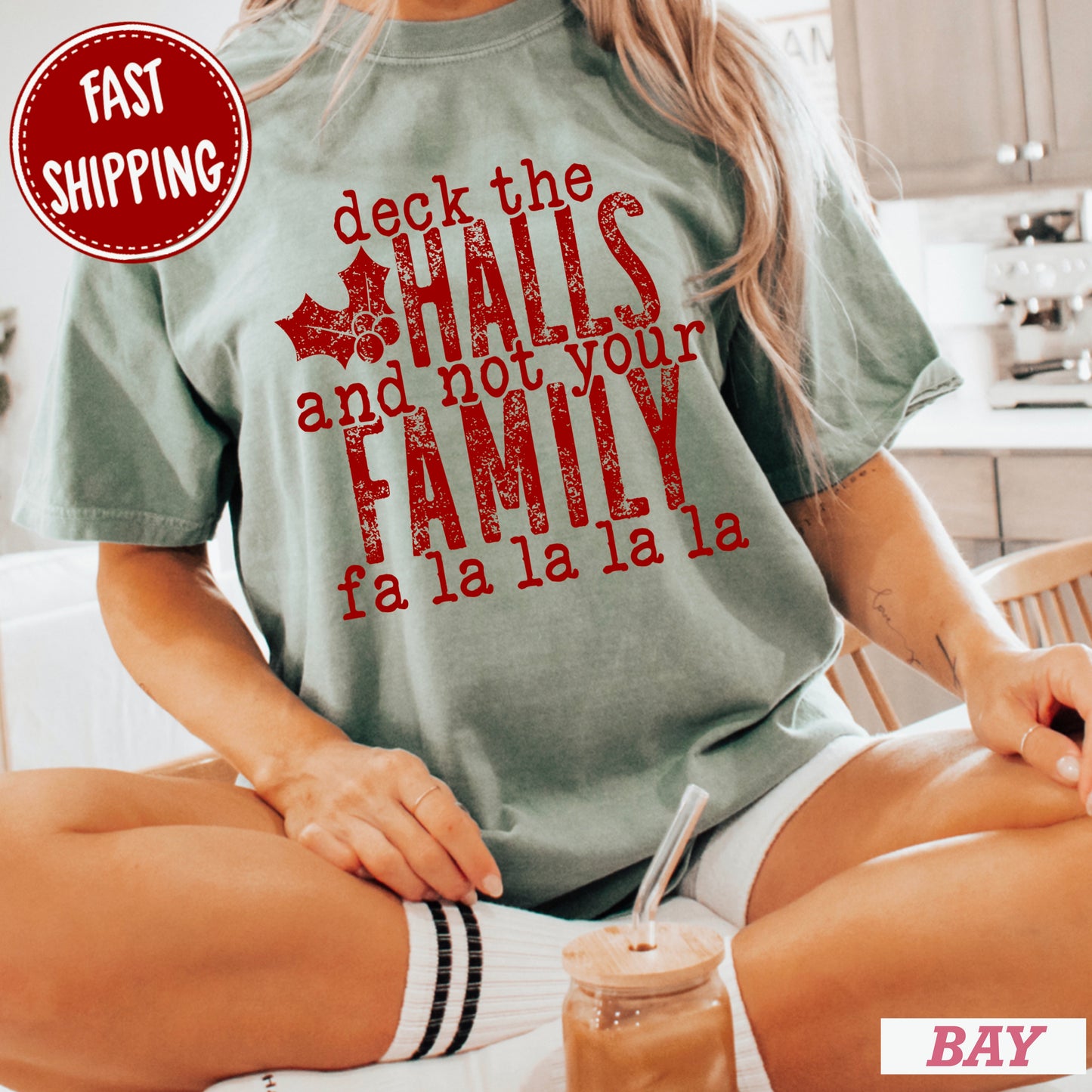 Deck The Halls And Not Your Family Comfort Color Graphic Tee