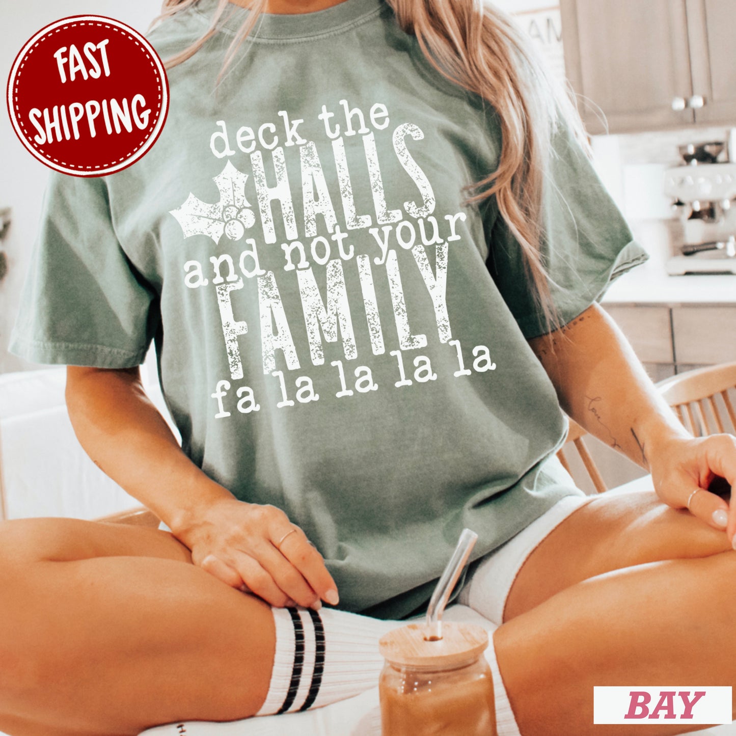 Deck The Halls And Not Your Family Comfort Color Graphic Tee