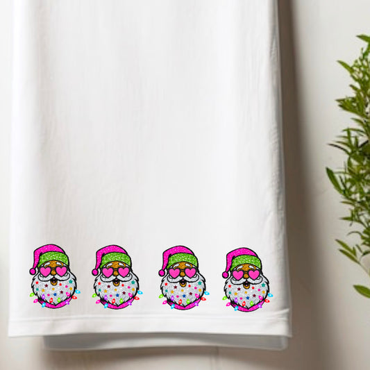 Neon Santa Set Of 4 Tea Towel DTF Transfer