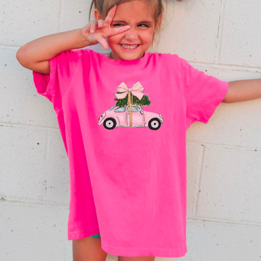 Pink Christmas Car Toddler/ Youth   DTF Transfer