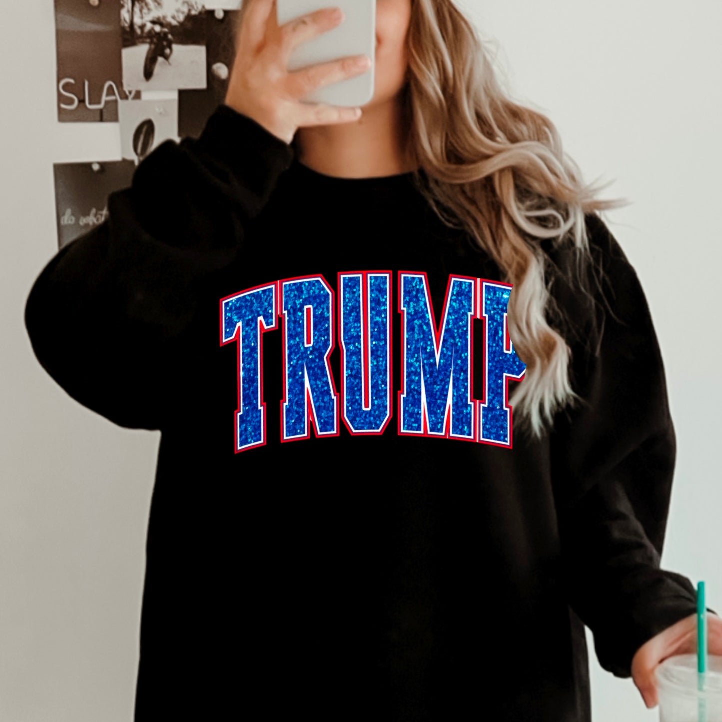 Trump Blue Faux Glitter Gildan Crewneck Sweatshirt