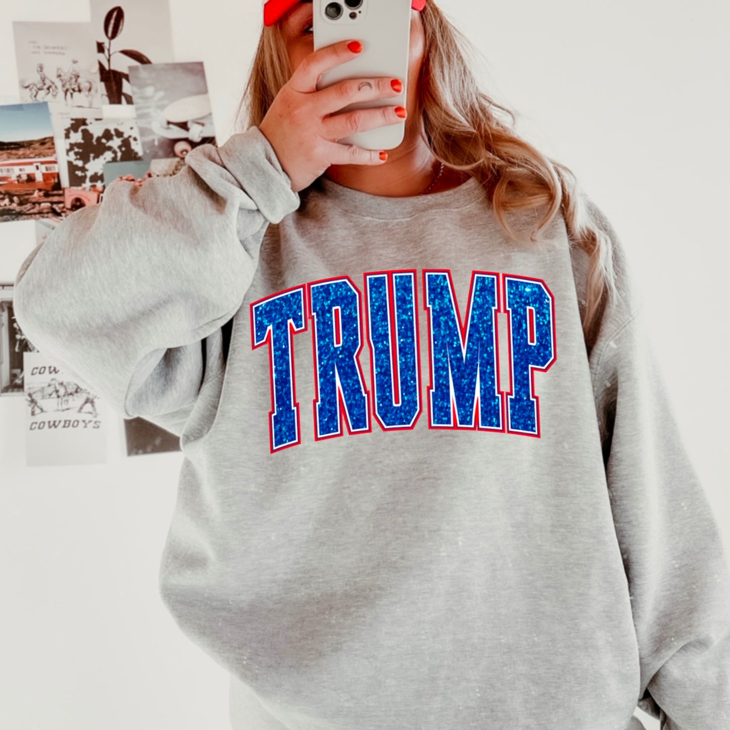 Trump Blue Faux Glitter Gildan Crewneck Sweatshirt