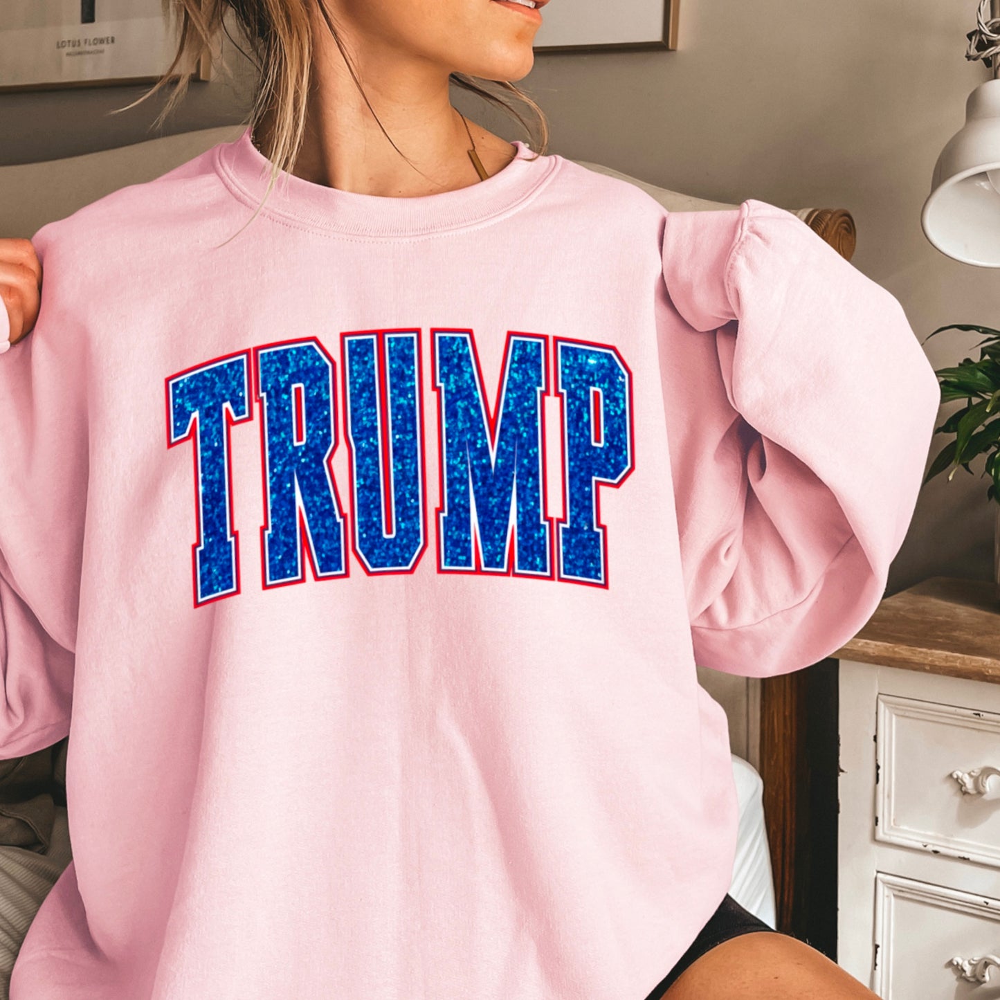 Trump Blue Faux Glitter Gildan Crewneck Sweatshirt