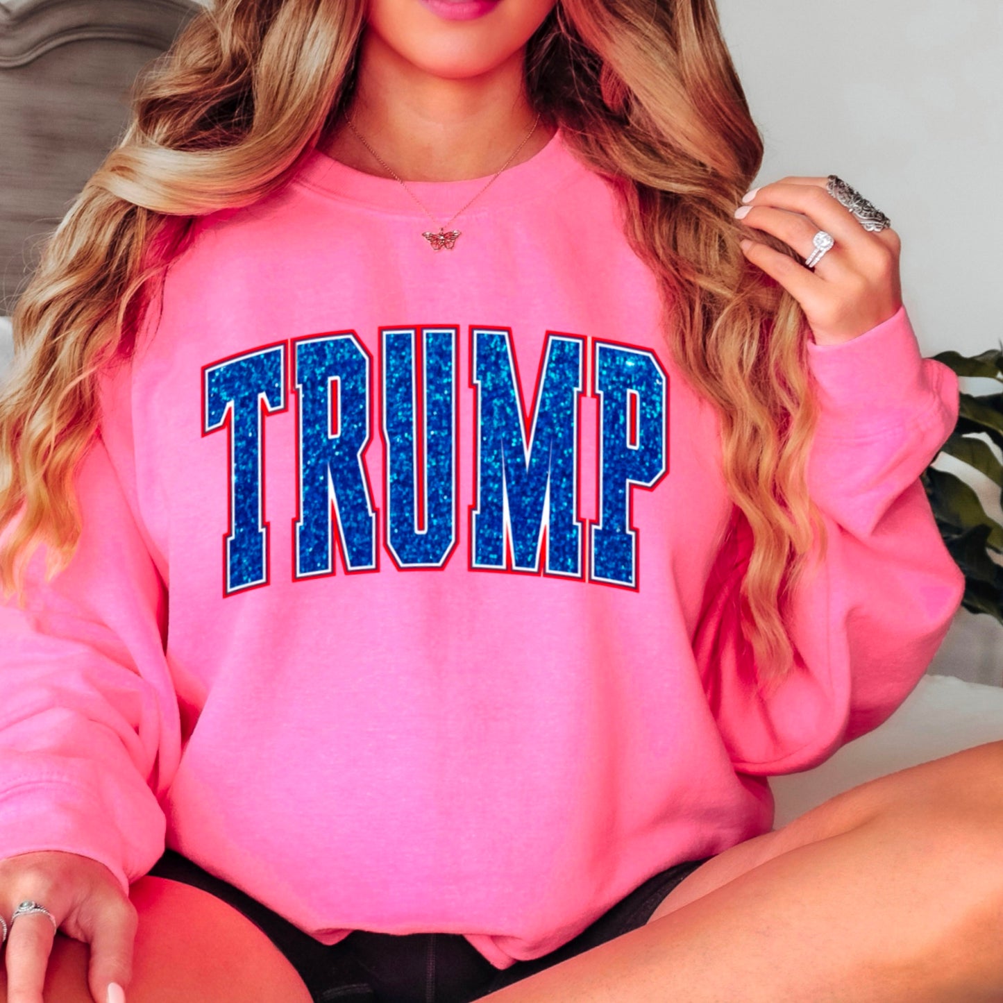 Trump Blue Faux Glitter Gildan Crewneck Sweatshirt