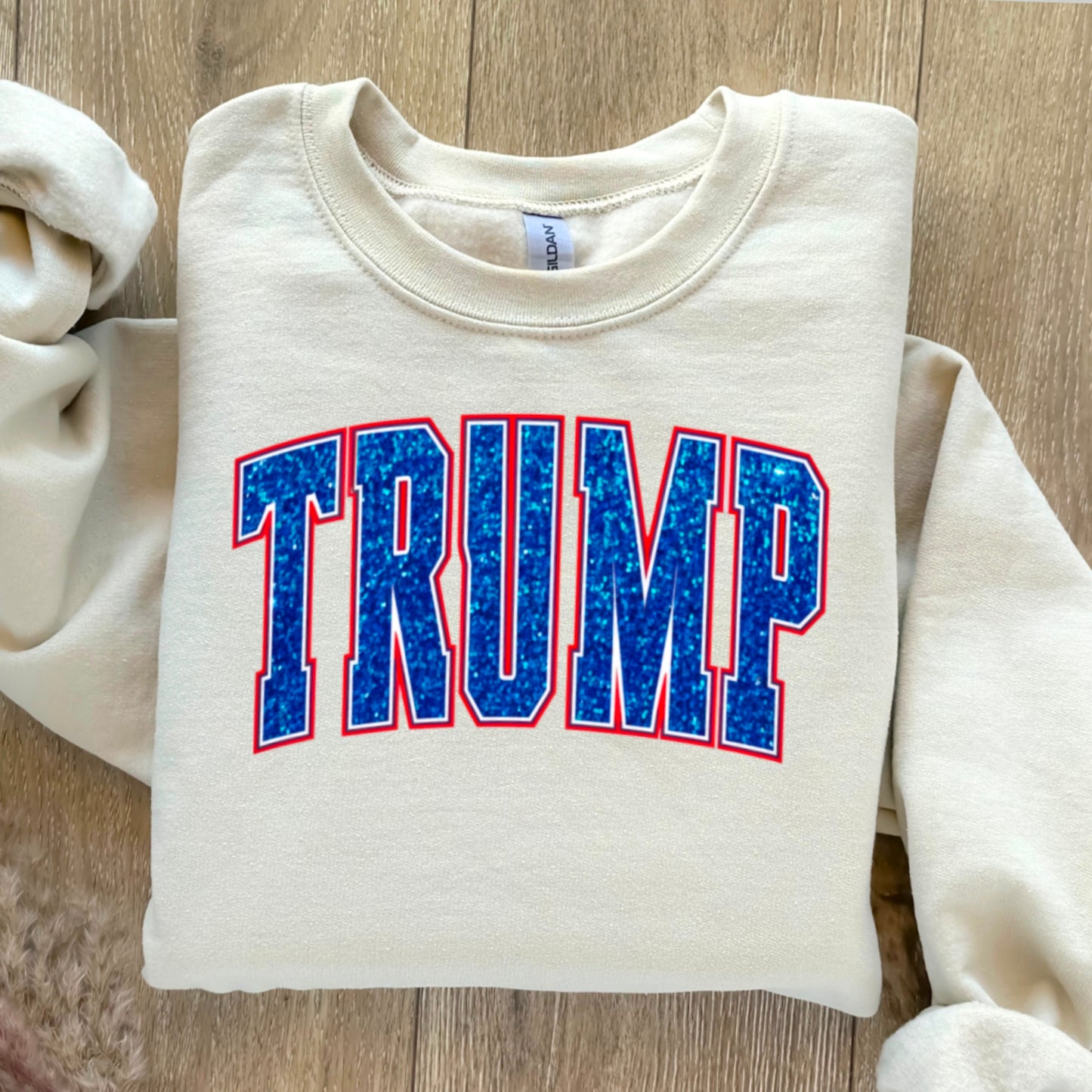 Trump Blue Faux Glitter Gildan Crewneck Sweatshirt