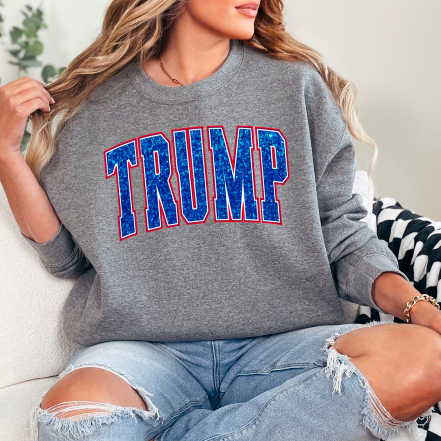 Trump Blue Faux Glitter Gildan Crewneck Sweatshirt