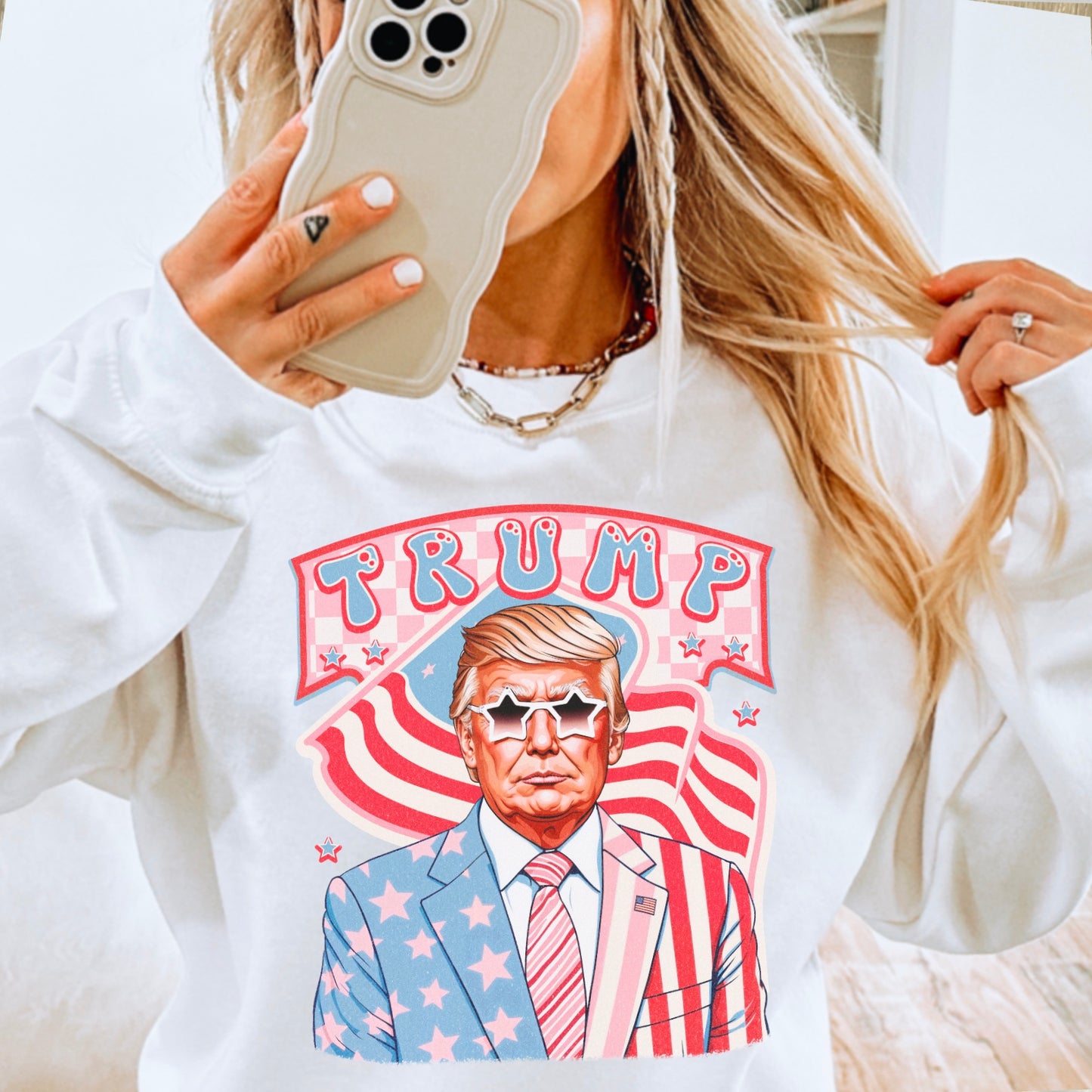 Pink Suited Trump Gildan Crewneck Sweatshirt