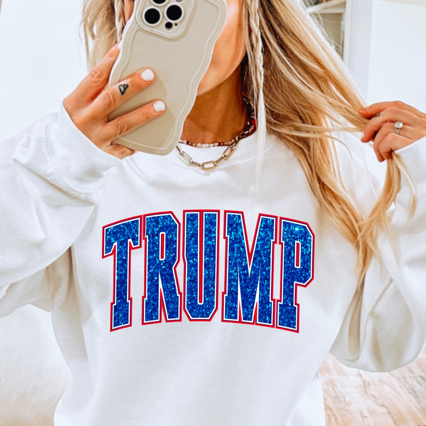 Trump Blue Faux Glitter Gildan Crewneck Sweatshirt