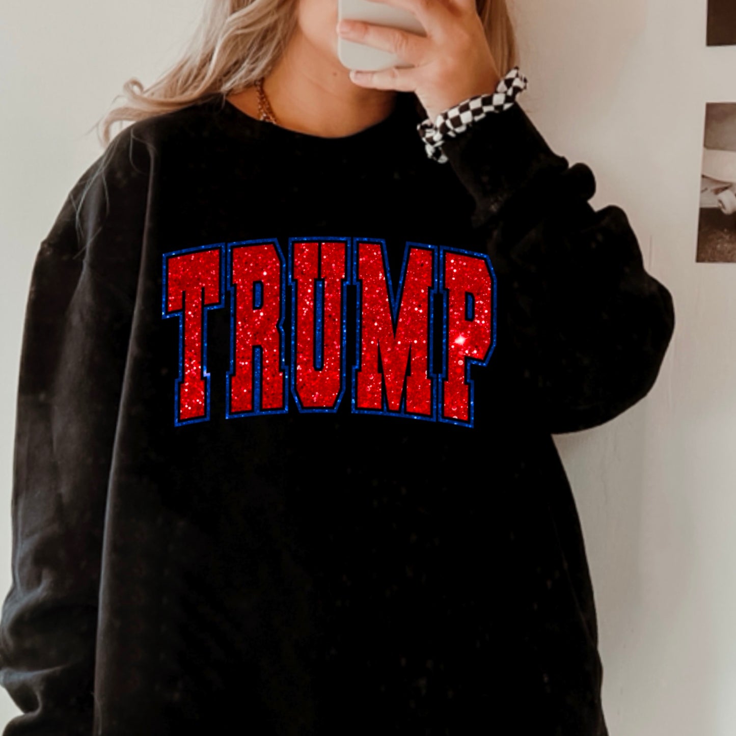 Trump Red Faux Glitter Gildan Crewneck Sweatshirt